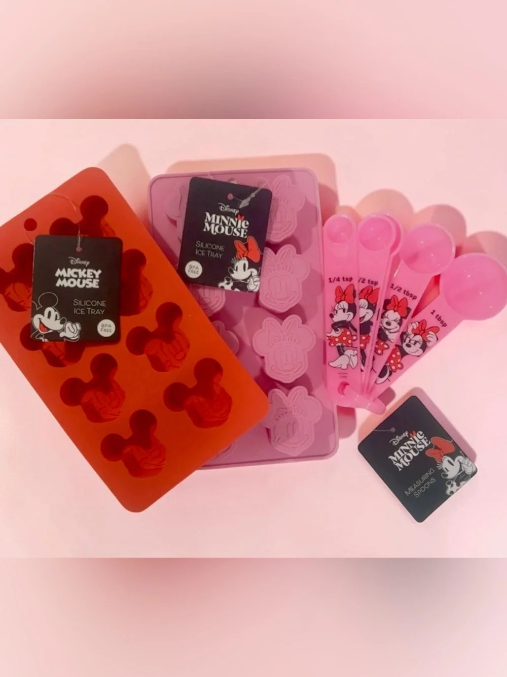 Disney Minnie and MickeyMouse Silicone Ice Trays & Measuring Spoons Bundle